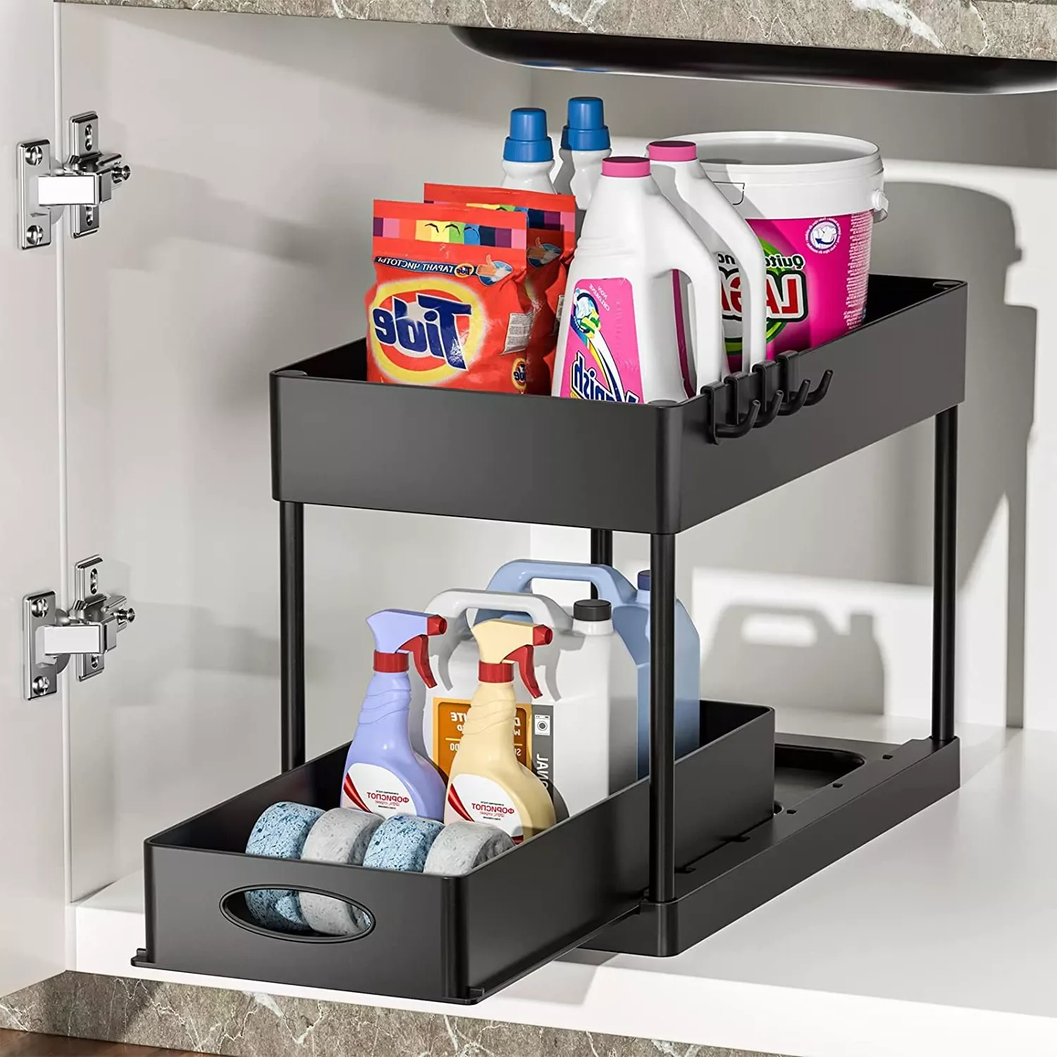 

Sink Storage Bathroom Under Sink Cabinet Organizer 2 Tier Organizer Bath Collection Baskets With Hook Bathroom Accessories