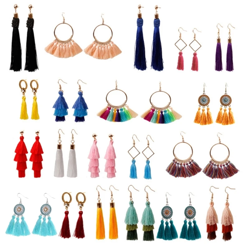 

Tassel Earrings for Women Colorful Drop Hook Fringe Earrings Set Dangle Hoop Tassle Earrings Jewelry for Birthday Gift 57BD