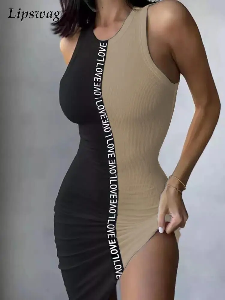 

Женское элегантное лоскутное мини-платье с буквенным принтом, весеннее женское Повседневное платье в рубчик для вечерние с круглым вырезом...