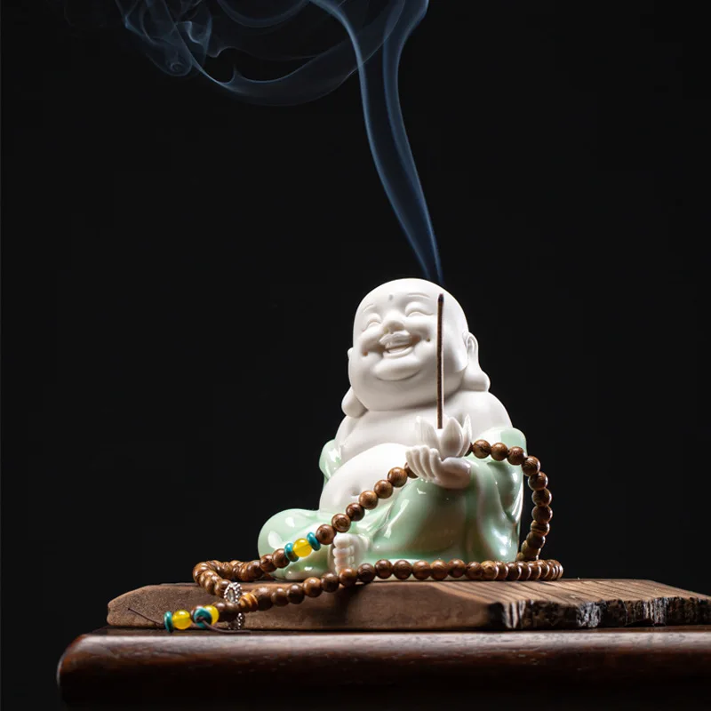 

Новая керамическая статуя Будды Maitreya, настольное украшение, чайная комната, офисное домашнее украшение, курильница