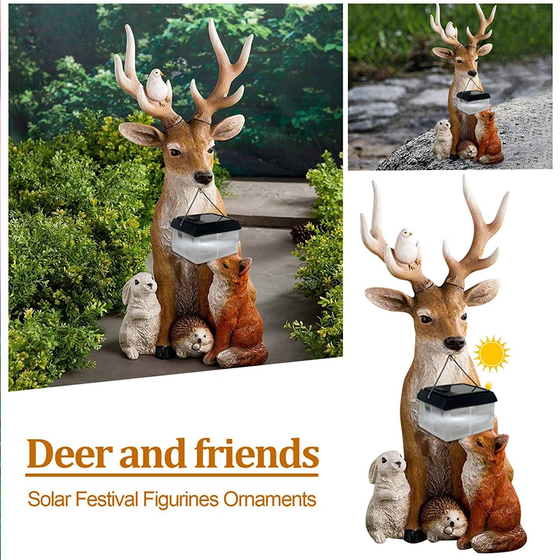 

New Solar Resin Deer Rabbit Hedgehog Wolf Figurine Decoration Garden Miniatures Resin Crafts Figurines Outdoor Yard Sculptures