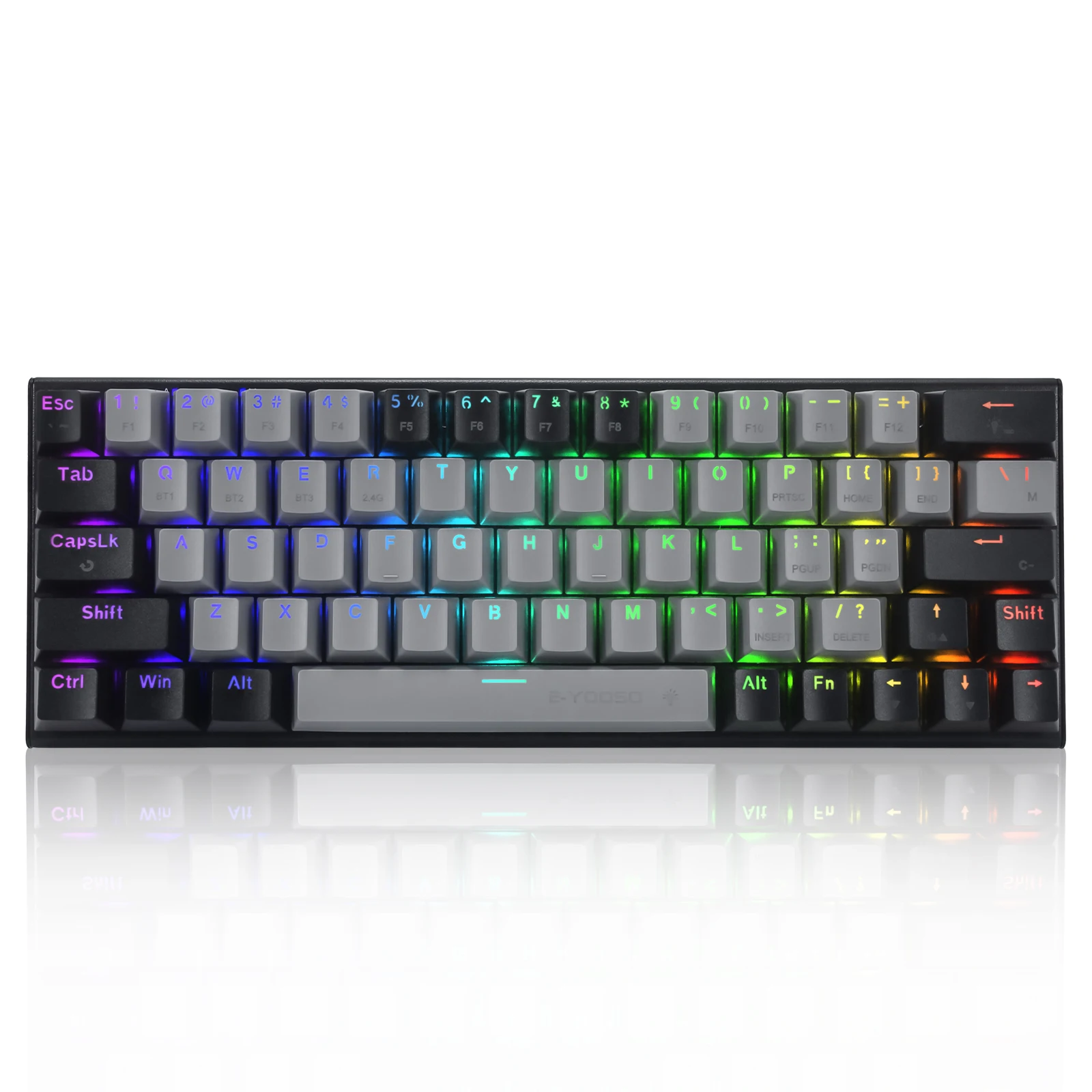HUOJI Z11 63keys RGB Mechanical Gaming Keyboard Surpport Bluetooth/Wireless 2.4G/USB 3 mode with Red switch for PC,Laptop,Mac OS