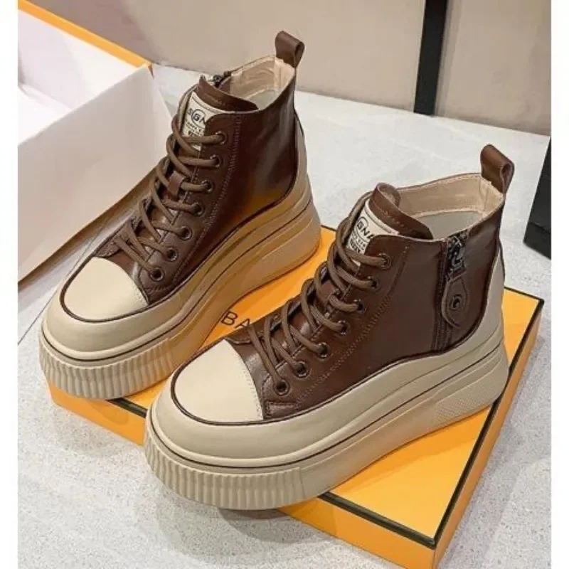 

Women Shoes PU Leather Platform Shoes Wedge Hidden Heel Zip Spring Autumn Thick Bottom Casual Shoes Chunky Heels Sneakers