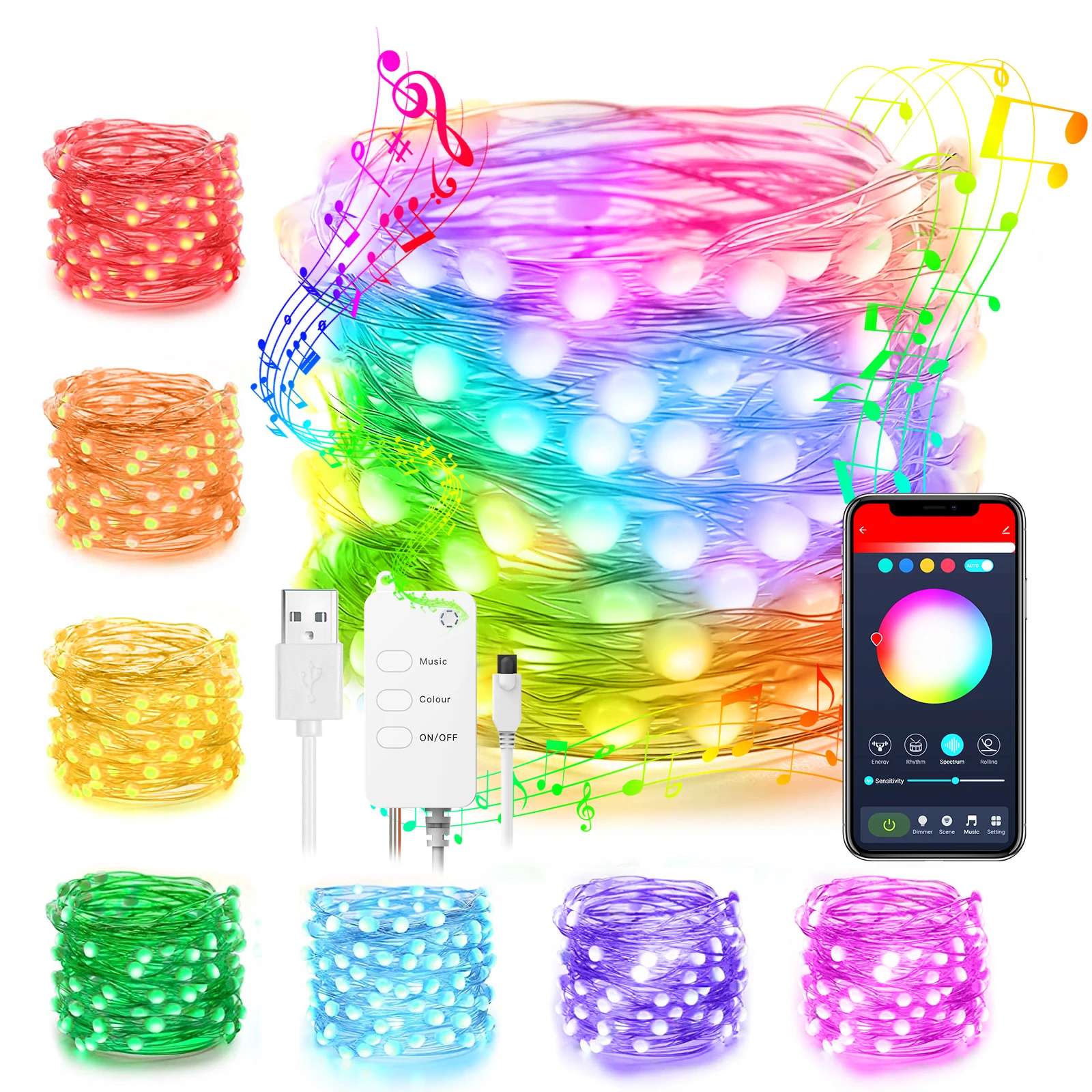 Красочные умные гирлянды 20 динамических режимов 4 музыкальных синхронизации APP +