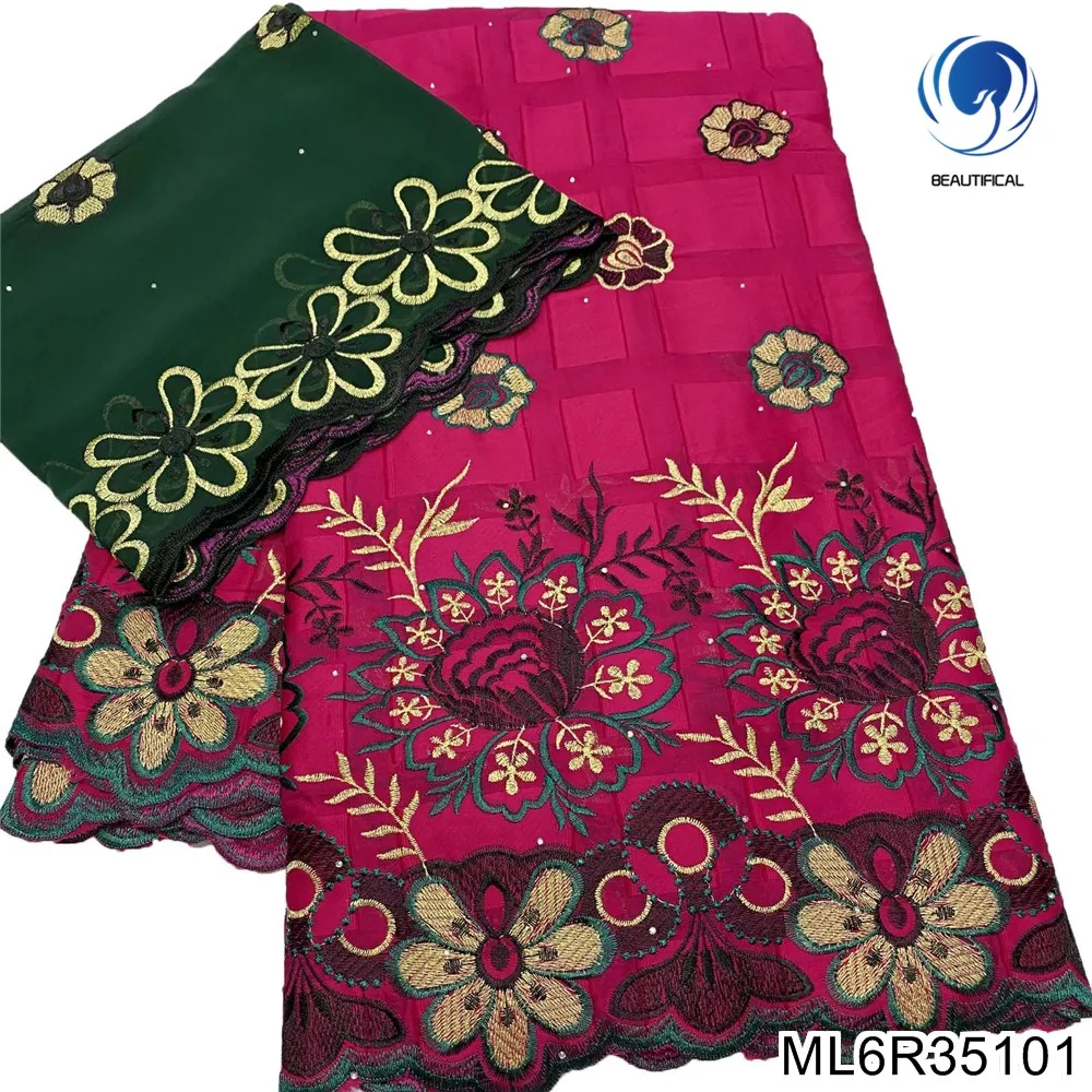 

latest rhinestones african swiss voile lace 7 yard cotton fabric with scarf High quality cotton block cotton embroidery ML6R351