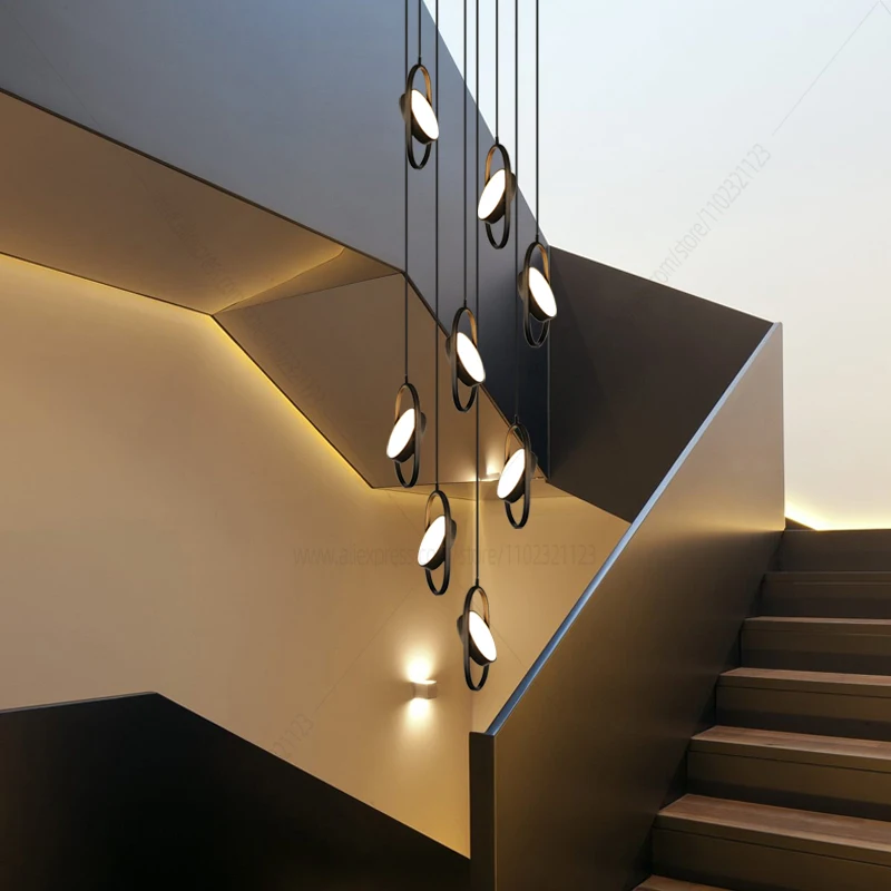 Modern Led Pendant Lamp Used For Indoor Apartment Dining Room Living Room Lighting Circular Design Stairs Decorative Chandelier