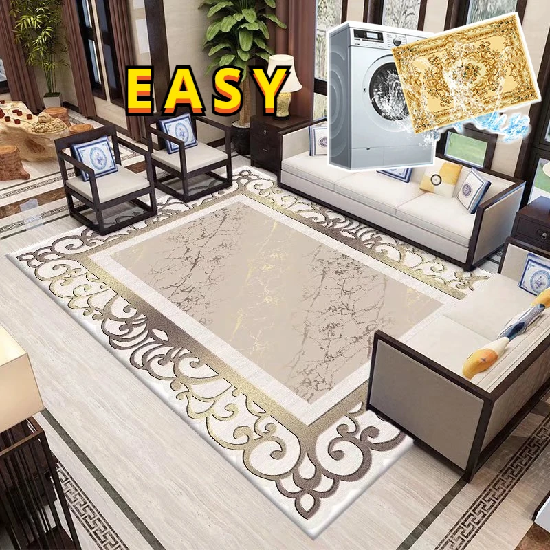 

Простой Золотой ковер для гостиной декорации домашний роскошный большой ковер для отеля для спальни нескользящий моющийся коврик для пола коврик