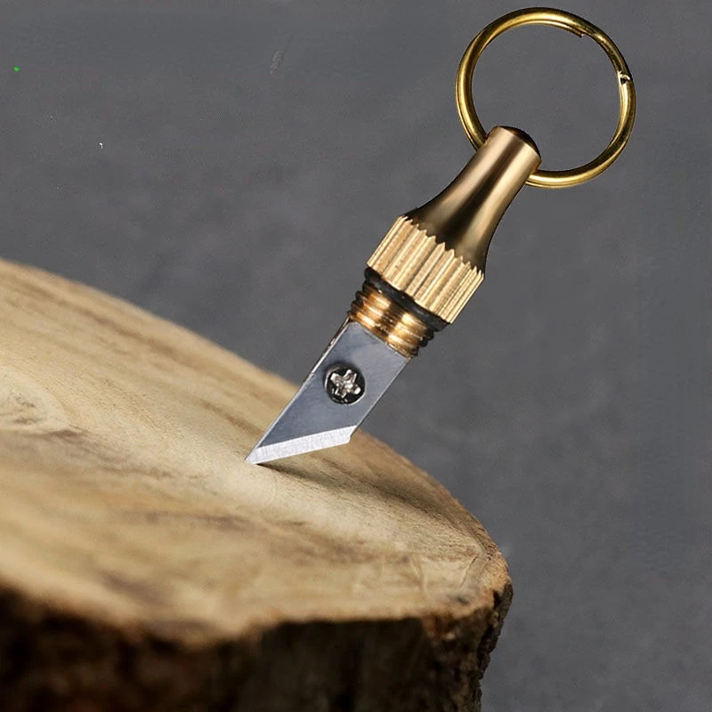 Creative brass keychain outdoor portable knife multifunctional open express knife car electric car keychain