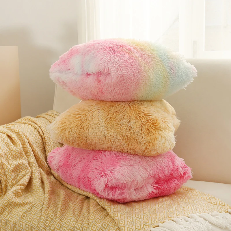 

Tie-dye Soft Fur Cushion Cover Sofa Home Decor Throw Pillow Covers Living Room Plush Pillowcase 43x43cm Shaggy Fluffy Pillowslip