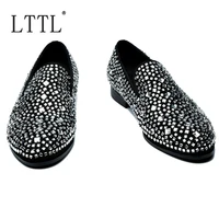 luxury designer loafers men shoes suede leather dress shoes fashion big square diamond rhinestones party wedding shoes