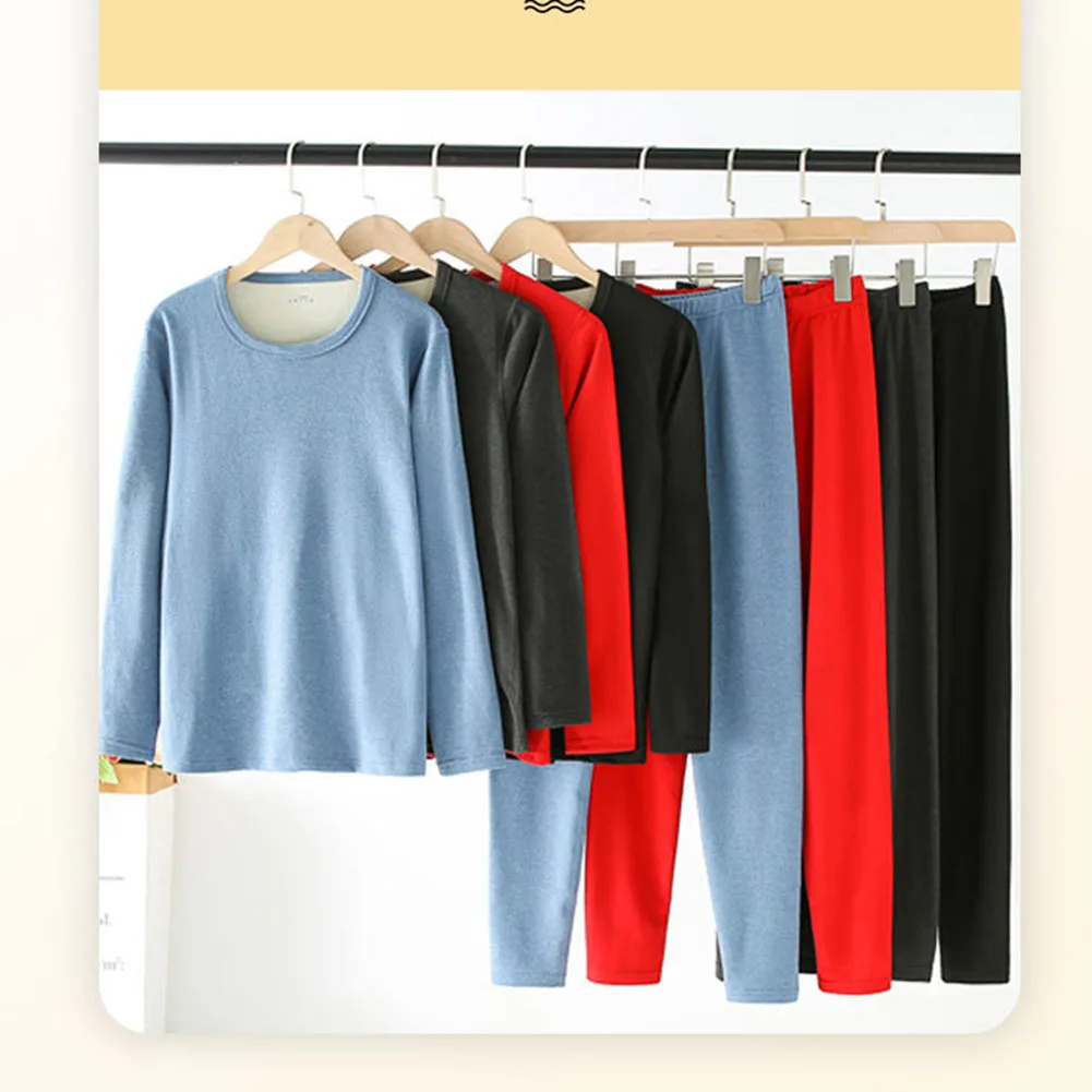 

Set Thermal Underwear Double-sided Long Pants M-XXXXL Round Neck Soft Tops+Pants Warm Winter Autumn Breathable