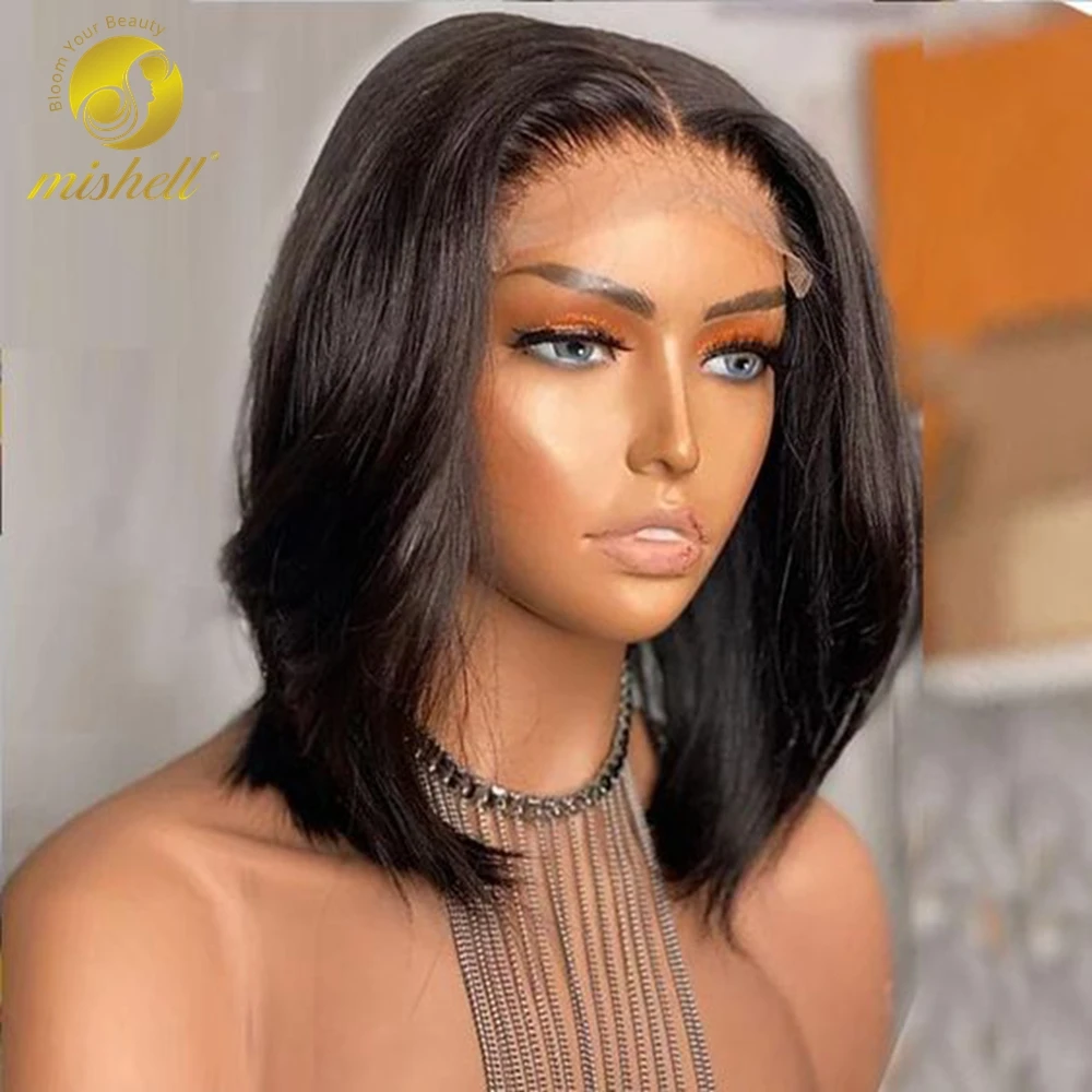 

Short Straight Bob Human Hair Wigs Brazilian 13X4 Lace Front Wigs For Black Women Transparent Glueless Pre Plucked Bone Bob Wig