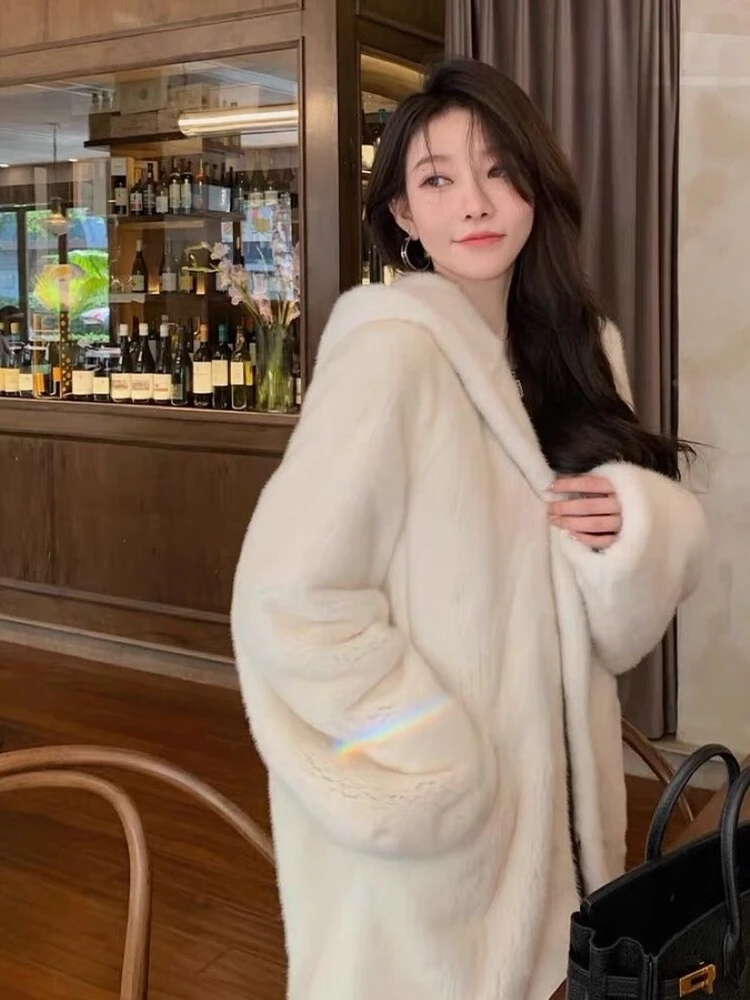 Новинка Осень-зима 2024 пальто Chaebol из искусственной норки бархат средней длины с