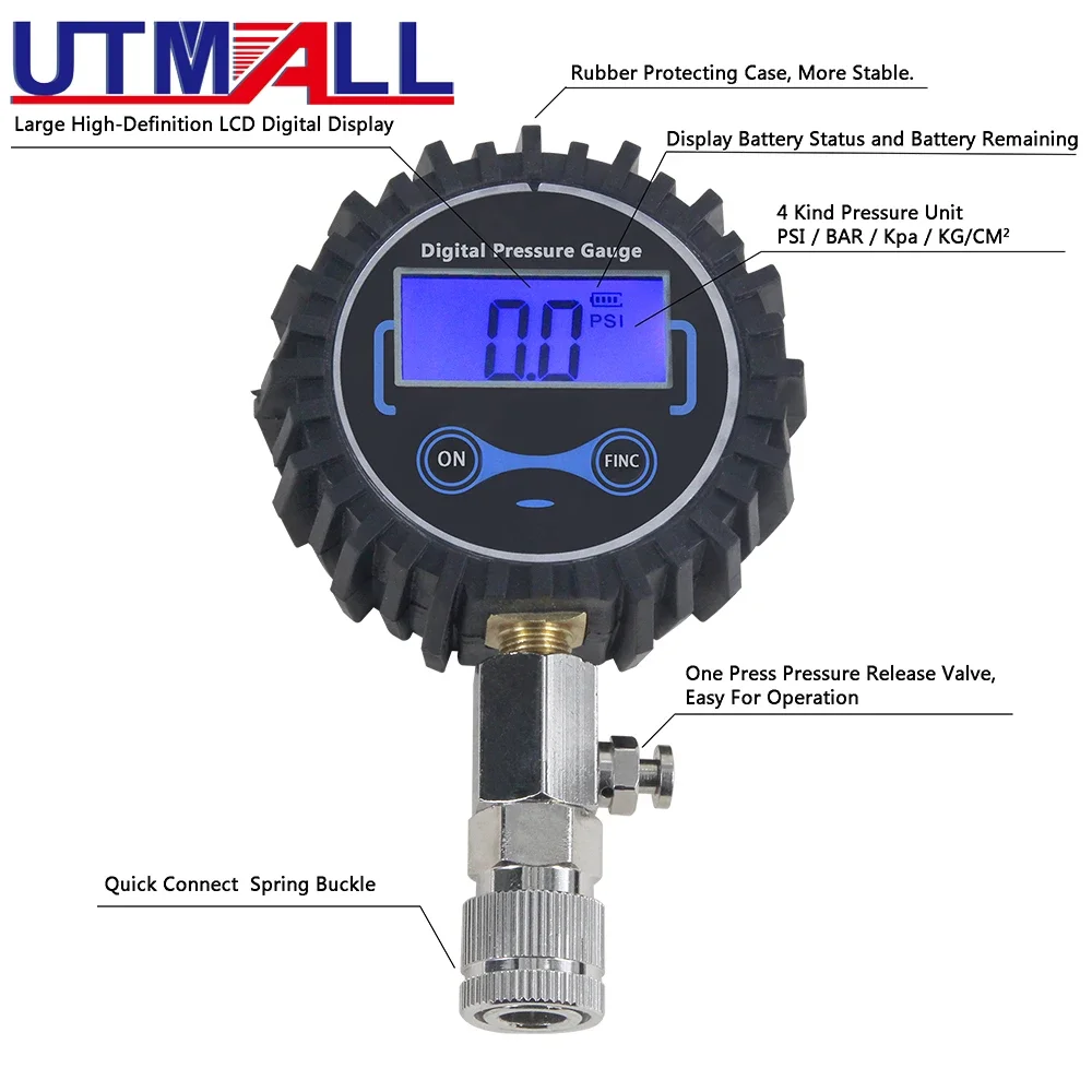 Фото Цифровой тестер давления LCD (250 PSI) для двигателей, автомобилей, бензиновых и газовых систем, мотоциклов, измеритель давления в цилиндрах №2