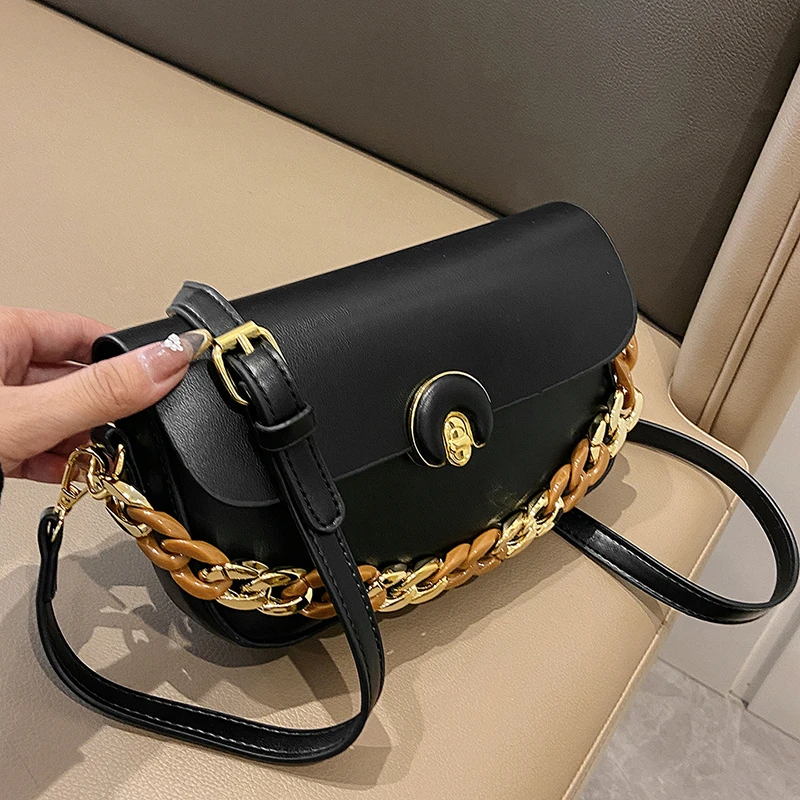 

Chic Small Flap Shoulder Bags For Women 2022 Thick Chain Good Pu Leather Handbag Clutch Ladies Crossbody Purse Messenger Bags