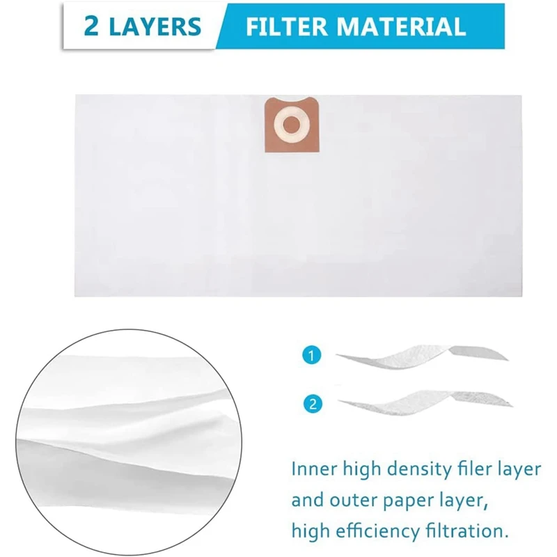 VF3502 High Efficiency Dust Bags Replacement For RIDGID 12 To 16 Gallon Wet/Dry Vacs Vacuum Filter