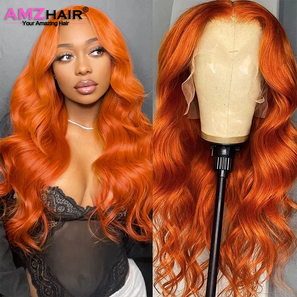 

Имбирный Оранжевый 13x4 кружевные передние волнистые человеческие волосы парики бразильские Имбирные оранжевые цветные HD кружевные передние парики для женщин предварительно выщипанные