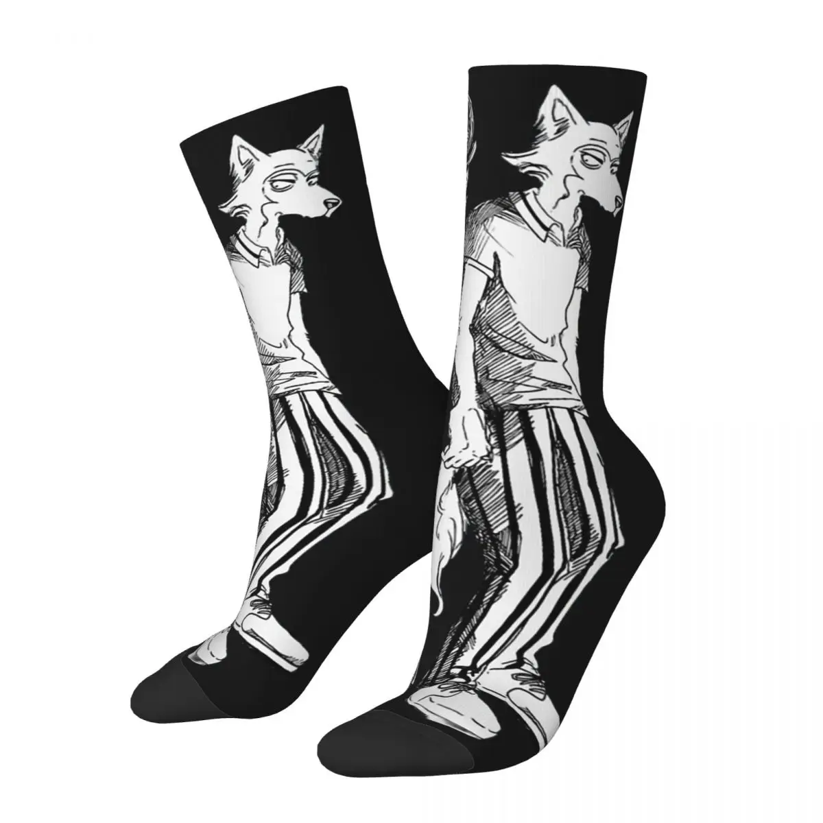 

Funny Crazy Compression Sock for Men Legoshi Luis Hip Hop Harajuku Beastars Animal Anime Happy Pattern Printed Boys Crew Sock