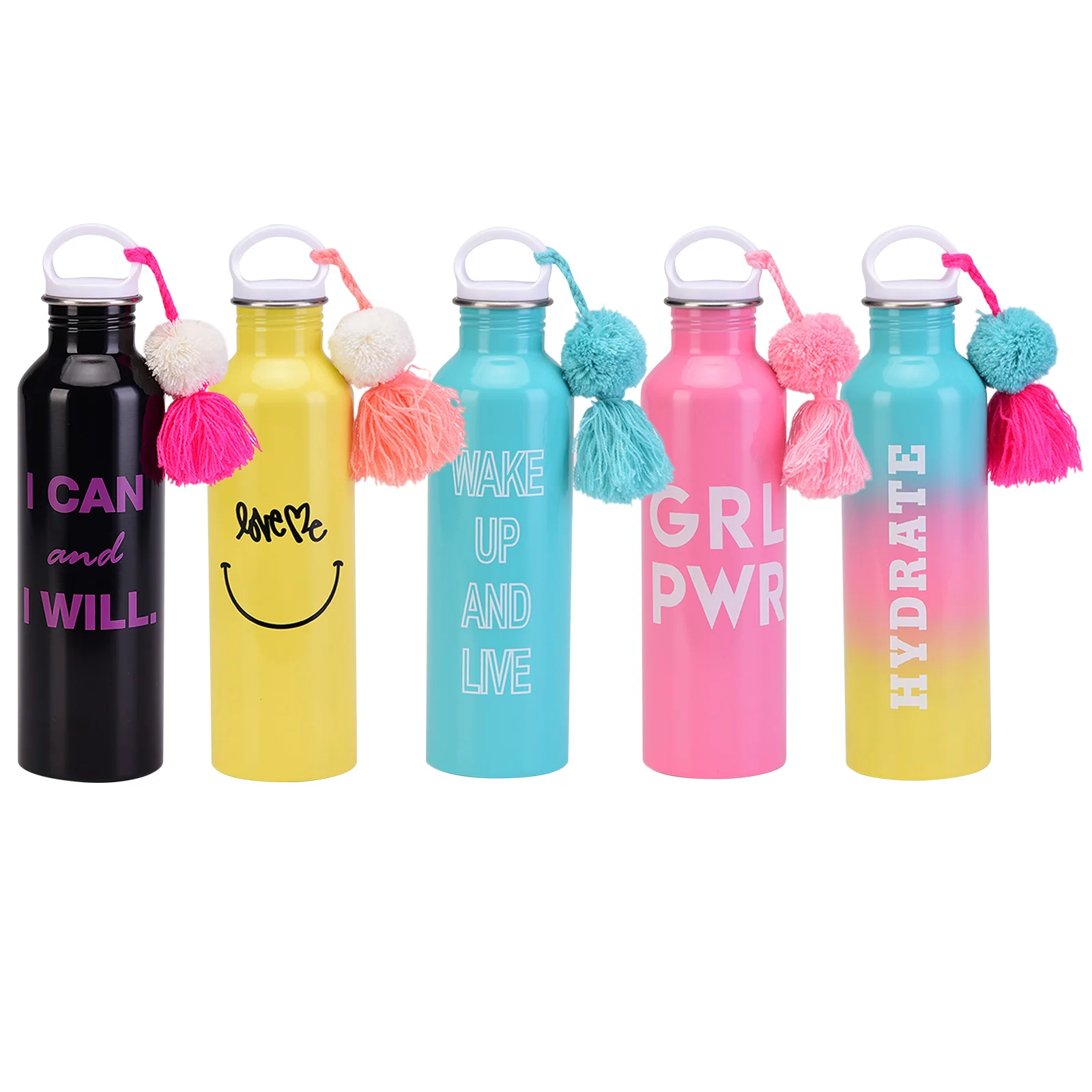 

Fashion Sports Water Bottle 800ml Leakproof Stainless Steel Water Jug with Handle Tassel Hair Ball Drink Bottle