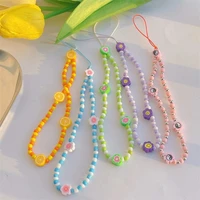 trend fashion colorful beads flower fruit pattern beaded mobile phone lanyard creative niche design bracelet for women jewelry