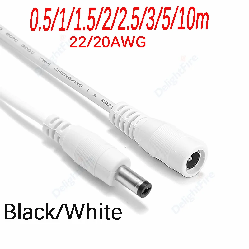 LED Strip Cable DC Cable 0.5/1/2/3/5/10m 5.5mm 2.1mm 5V 12V 3A 5A Female Male Jack Power Cord for Power Adapter CCTV Camera