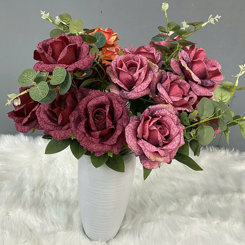 

Realistic Artificial Flower Bouquet Faux Rose Bride Wedding Holding Bridal Home Decoration Flores Artificiales De Alta Calidad