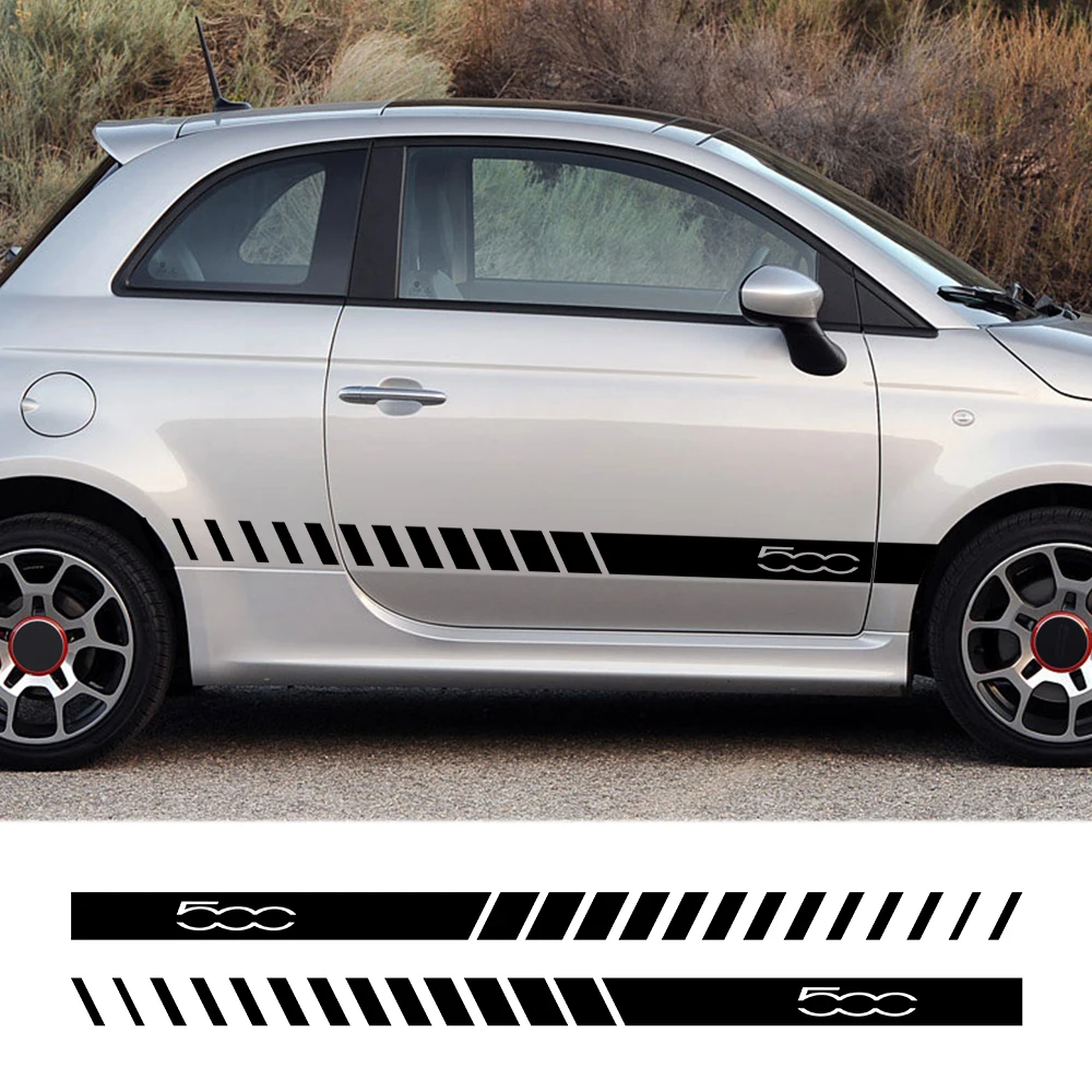 

2PCS Car Decals Vinyl Door Side Stripes Stickers for Fiat 500 Racing Auto Body Decoration Graphic Both Side Film Car Accessories