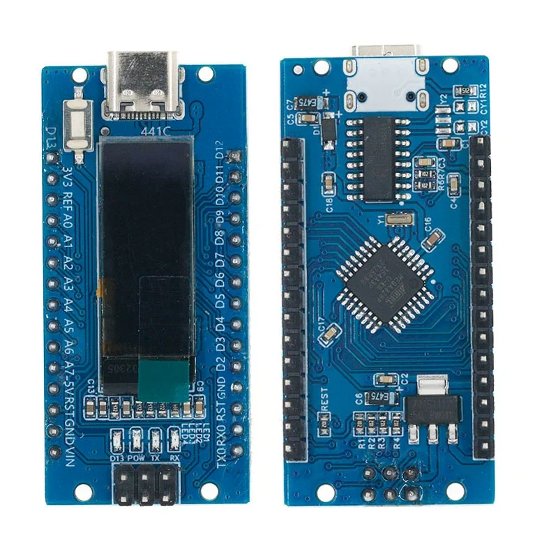 Фото Nano V3.0 Atmega328P Ch340c со встроенным OLED-дисплеем 0.91 дюйма, разрешение 128*32, совместимость с SSD1306 IIC I2C, Arduino Nano V3.0 №3