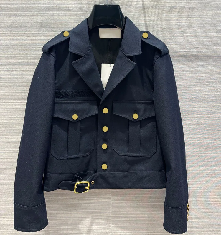 

Женская короткая куртка с откидным воротником, в британском стиле, осенне-зимний, 2023