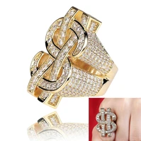 anglang exquisite fashion 18k gold hip hop cubic zirconia dollar women mens engagement ring anniversary gift party size 6 12