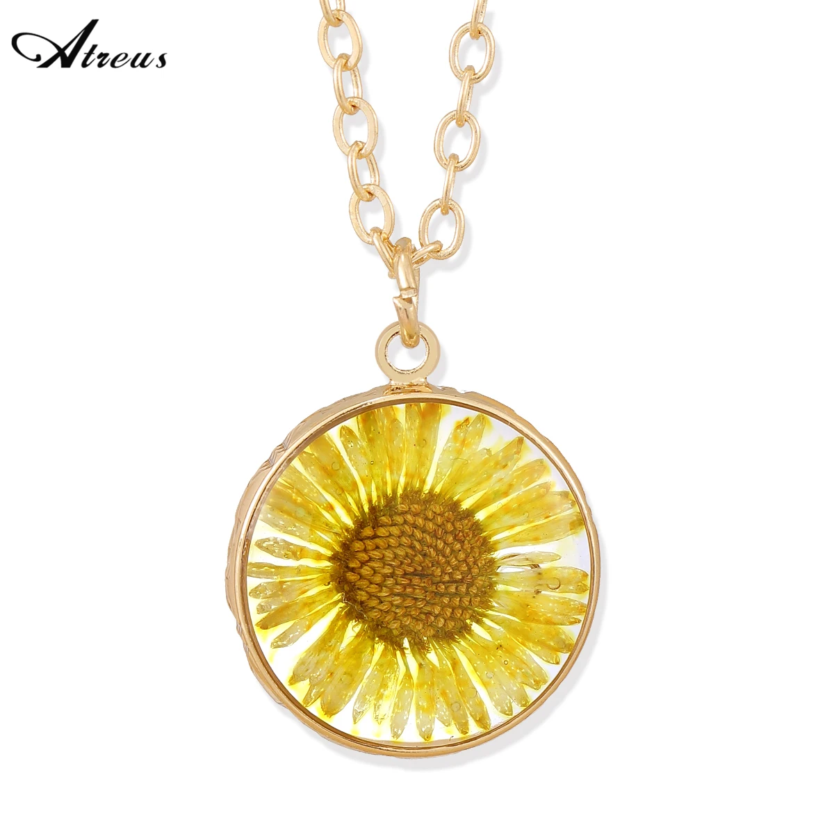 Купи Daisy Dry Flower style Necklace For Women Memory Gift Small Sunflower Pendant Necklace Gold Plated Jewelry за 98 рублей в магазине AliExpress