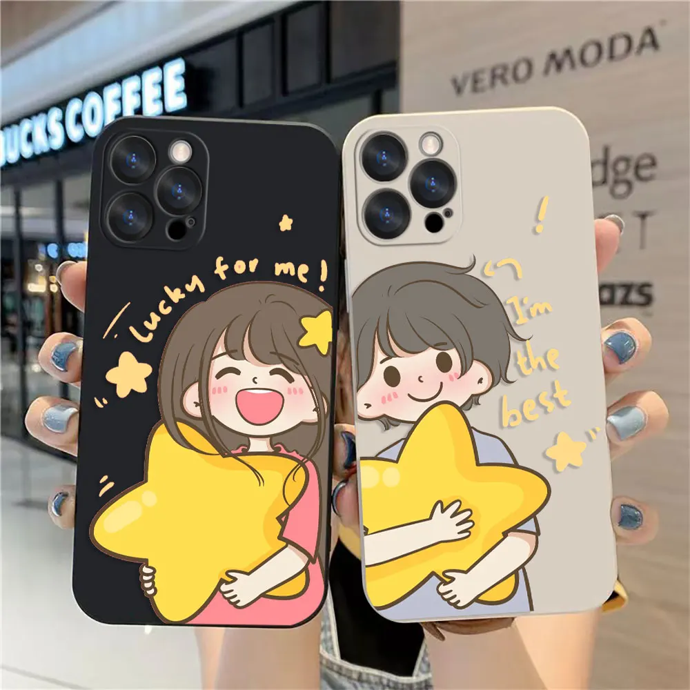 Case For Apple iPhone 14 13 12 11 Pro XS Max Mini X XR SE 7 8 6S Plus Case Funda Cqoue Shell Stars Cartoon Couple Boys And Girls