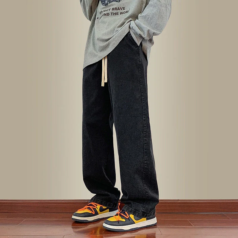 Drawstring Baggy Jeans Men Fashion Casual Straight Jeans Men Streetwear Hip Hop Loose Wide Leg Denim Pants Mens Trousers M-3XL