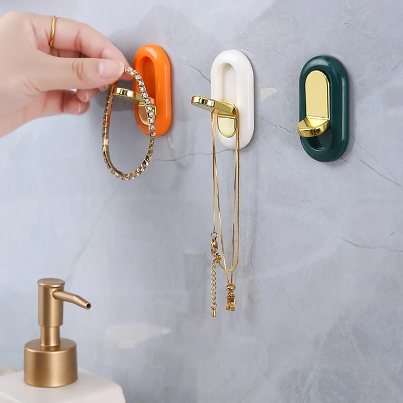 

3Pcs Luxury Folding Hook Multifunctional Door Back Hook Hole free Wall Hanging Clothes Toilet Traceless Sticky Cloth Key Storage