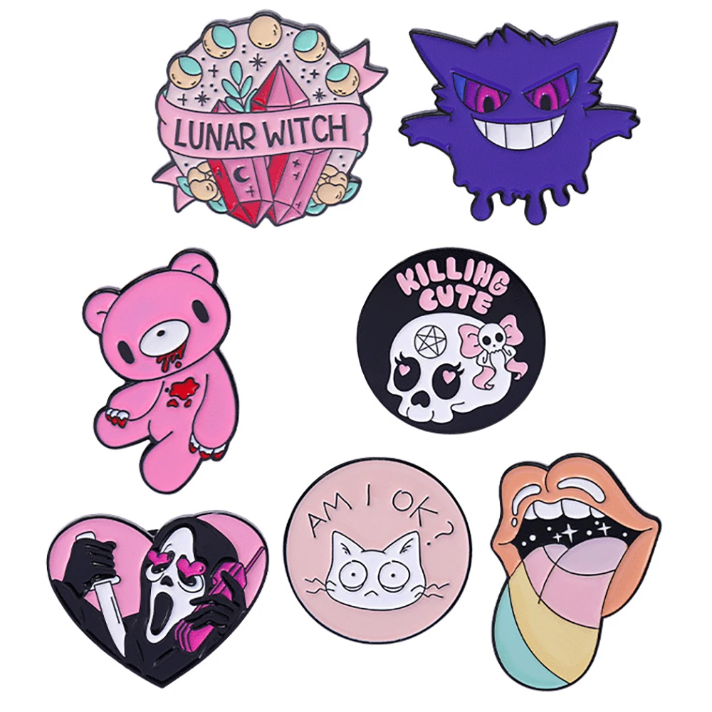 

Bear Pins Cat Pins Pink Skull Love Call Me Pins Accessories Clothing Backpack Alloy Brooch Enamel Lapel Pins Badge Wholesale