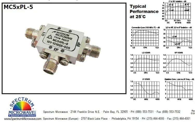 Mc54pl-5 3 5-12 ГГц SMA RF микроволновый коаксиальный двойной балансный микшер