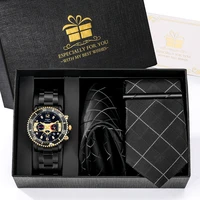 mens business calendar watch set necktie pocket towel alloy strap luxury quartz wristwatch gift box valentines day for husband