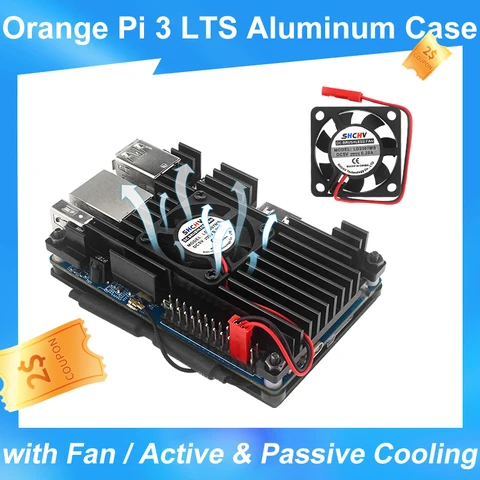 Чехол Orange Pi 3 LTS, алюминиевый корпус, черный корпус с вентилятором, активный и пассивный охлаждающий корпус для Orange Pi 3 LTS / Orange Pi 4 LTS