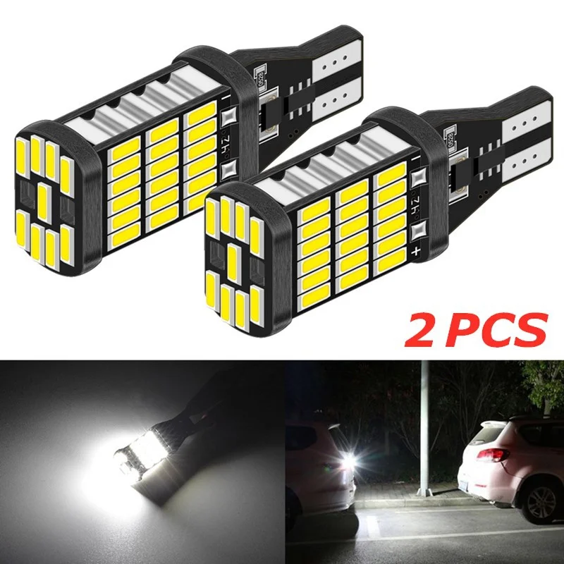 

Автомобильная лампа задсветильник хода T15 W16W 45 SMD 4014, 2 шт., автомобильная лампа, белая, желтая, красная, светодиодсветильник лампа указателя п...