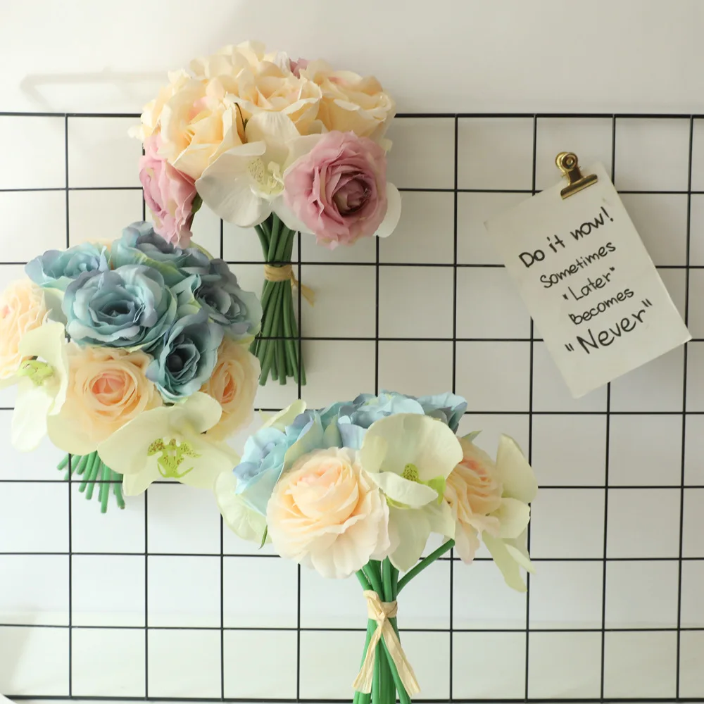 

white silk artificial rose flowers for wedding marriage diy decoration small craft flowers blue mini fake flowers for home decor