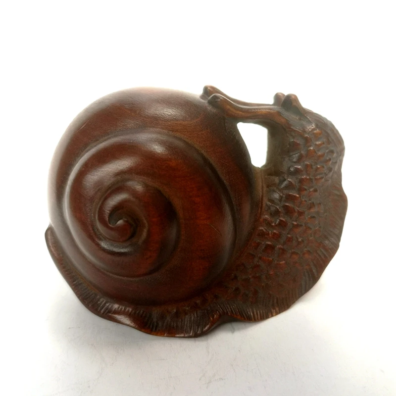 

YIZHU CULTUER ART L 6 CM Old Chinese boxwood hand carved Snail Figure Statue netsuke table decoration Gift Collection