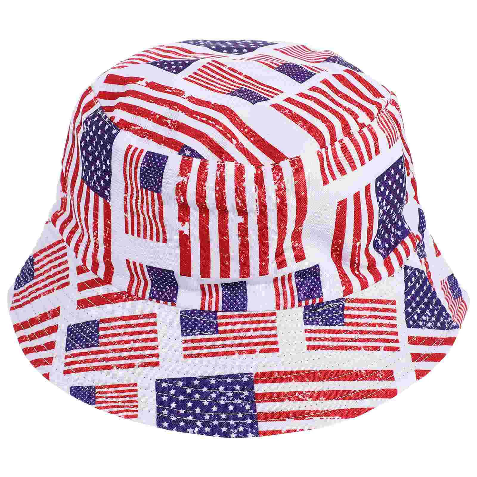 

Beach Bucket American Flag Fisherman Hat Double Side Wear Reversible Sunshade Crochet
