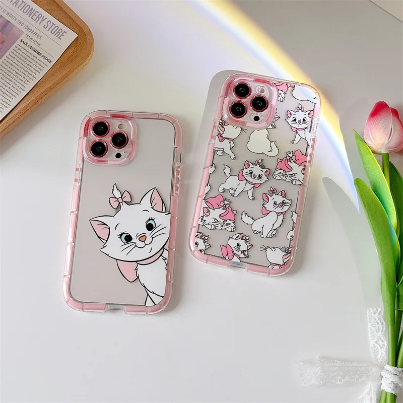 

Disney Marie Cat Luminous luxury phone case for iPhone 14 12 Pro XR XS Max X 7 8 Plus 13 glow Transparent cover capa