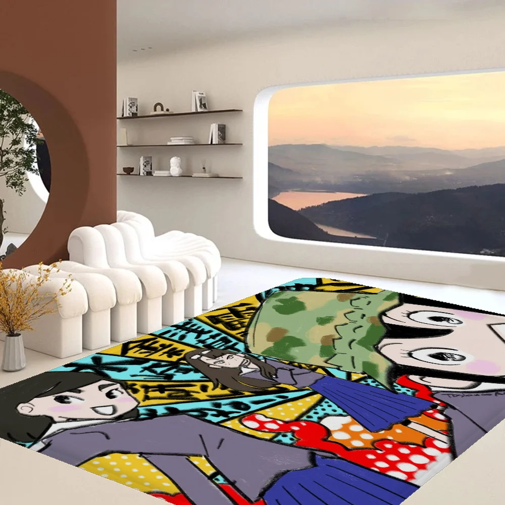 Ковер Eizouken с мультяшным принтом противоскользящий и устойчивый к морщинам