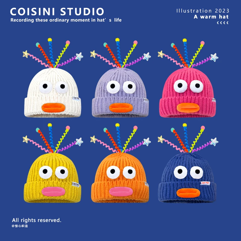 

Cute Cute Cartoon Funny Knitted Hats for Women and Men Autumn and Winter New Warm Show Face Small Casual Beanies Caps Gorra