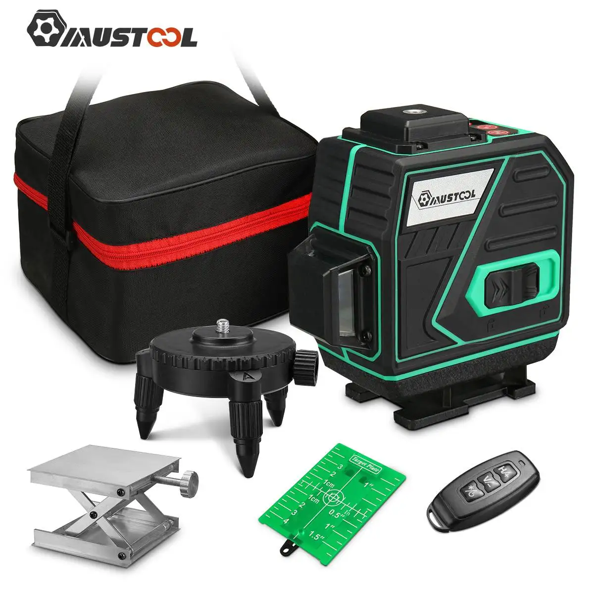 

MUSTOOL 12 Lines 3D Laser Level Self-Leveling 360 Horizontal And Vertical Super Powerful Green Beam Laser Level With 2 Battery