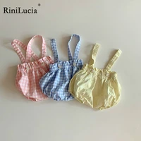 rinilucia 2022 baby summer clothing newborn infant baby girl clothes plaid jumpsuit bodysuit solid tshirts 2pcs outfits
