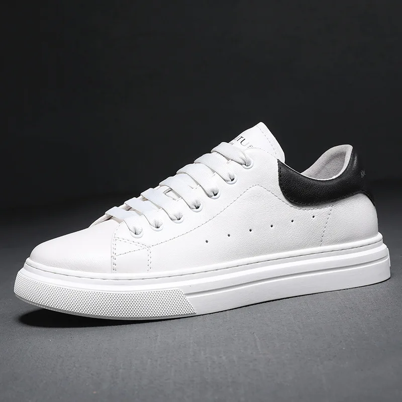 

Genuine Leather Flat Sole White Shoes Men 2023 New Simple Versatile Lace Up Casual Shoes Fashion First Layer Cowhide Board Shoes