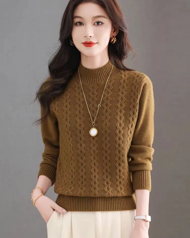 Новинка 2024 осенне-зимняя вязаная нижняя рубашка женский утолщенный жаккардовый