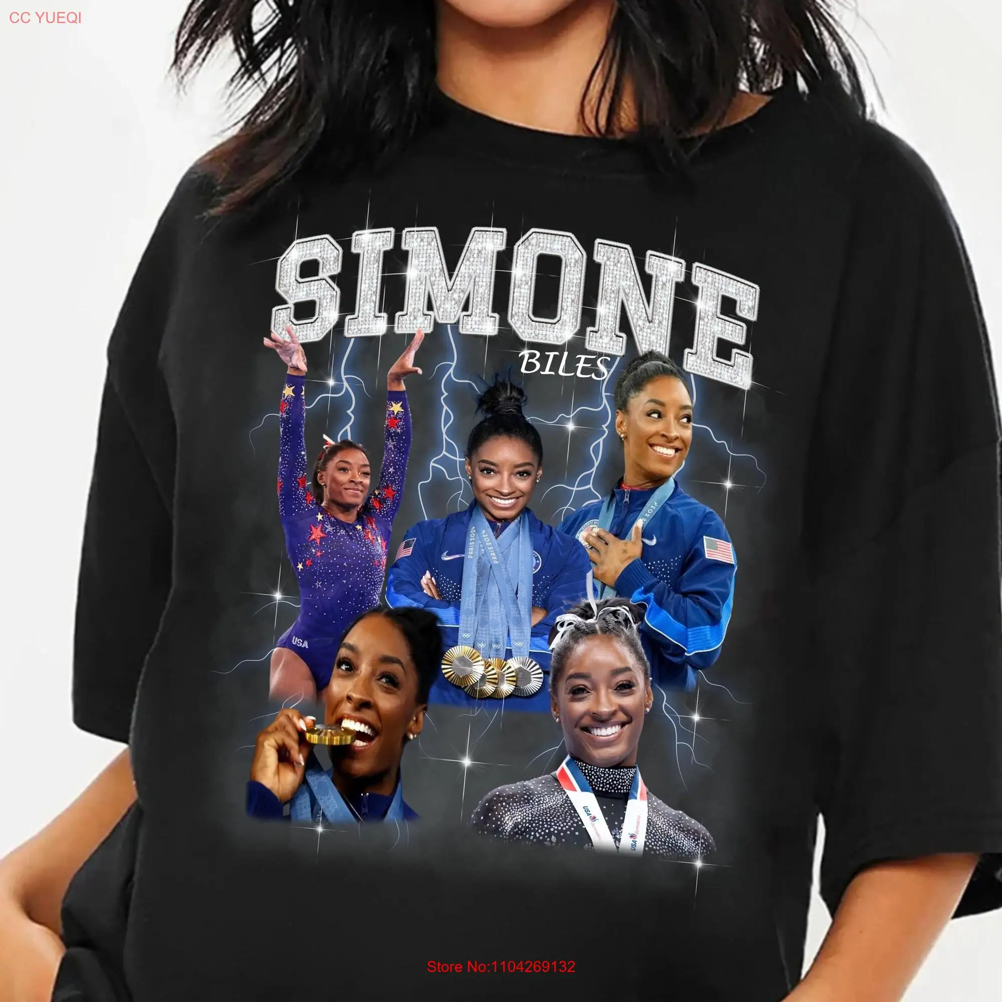 Футболка SIMONE BILES Bling Billes Gymnast Paris Style Fans Team USA Gold Over America Tour Group с длинными или